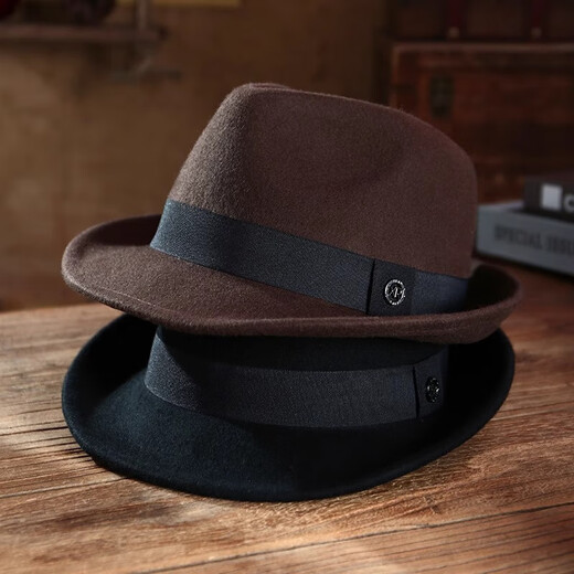 Ofandi Top-Hut Herbst und Winter Little British Gentleman Hut Pure Woll Casual Tweed Filz Hut mit kleinem Rand mittleren Alters und älteren Jazz-Hut klassisches schwarzes XL (60-62 cm geeignet für einen extra großen Kopfumfang geeignet