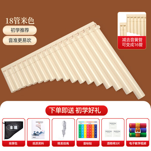 文彦16 18管排箫C调小学初学排笛音准易吹易学笛子学校教学推荐款 新款18管米白（大礼包）