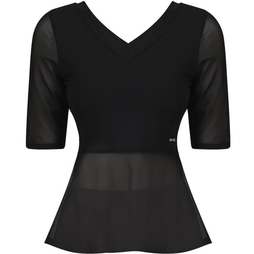 Aixiabu yoga clothing top for women spring and summer thin professional Pilates sports T-shirt mid-sleeve fitness clothing loose large size quick-drying black/with chest pad A7320NS M