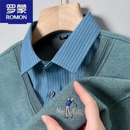 Romon warme Hemdkragen Männer plus Samt verdickter Pullover 2023 neuer Stil mittleren und jungen Menschen Urlaub zweiteiler Pullover Herbst- und Winterstil 687 Gray Plus Velvet L.