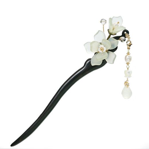 Meng Junchen ebony wood handmade jade hairpin Hanfu Xiu jade ancient style magnolia tassel hairpin birthday Valentine's Day gift new Xiu jade + high-end mahogany gift box with certificate