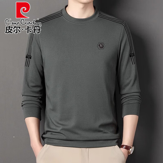 皮尔卡丹（pierre cardin）2024春秋新款男士桑蚕丝长袖t恤宽松圆领卫衣男装体恤打底衫上衣 6625绿色 170/L码【建议体重125-140斤】