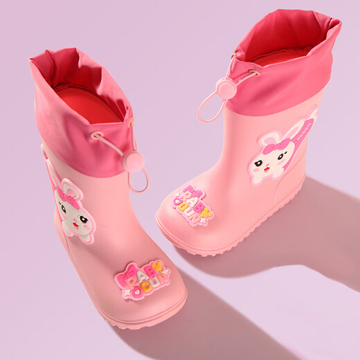 Yezhi Kinder Regenstiefel 2024 Anti-Rutsch-Regenstiefel Kindergarten Wasserschuhe für Kinder Baby Wasserstiefel für Mädchen Gummi Schuhe für Kinder Regenstiefel rosa Kaninchen 180 mm innere Länge 17cm28 Größe
