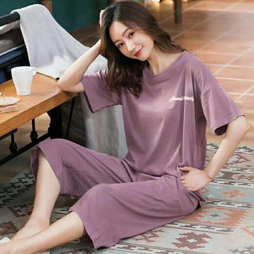 IOSN-Baumwollpyjama für Frauen im Sommer kurzärmelige Kumpel-Hosenanzug losen große Shorts für Freizeitkleidung für kurzärmelige Hose 724 Red English 3xL empfohlen 140-170jin [Jin gleich 0,5 kg]