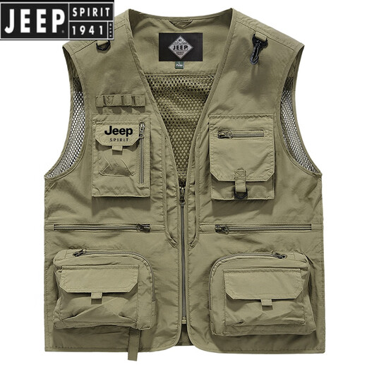 
JEEP SPIRIT Jeep Workwear Vest Men's Spring and Summer New Loose Photography Vest Outdoor Sports Fishing Multi-Pocket Jacket 8818 Khaki 2XL