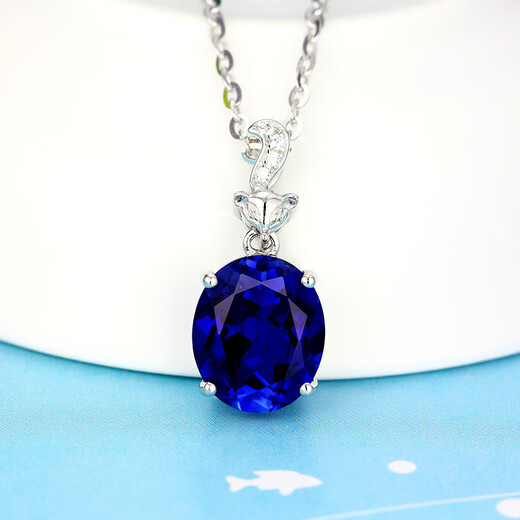 Fei Goose Sapphire Pendant 925 Silver Plated 18K Gold Necklace Colored Gemstone Crystal Tanzanite Color Women's Picture Color Pendant with 40cm Silver Chain