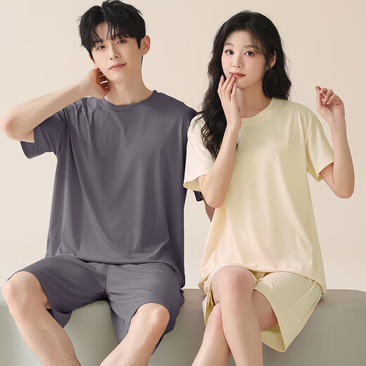Cotton Thirteen [Ice Silk Cool Feel] Men's and Women's Pajamas Couple Style Summer Thin Short-Sleeved Shorts Can Be Weared Outside Home Set