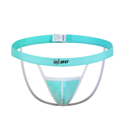 Please confidential delivery men's underwear sexy double thong ice silk low waist thin section hollow buttocks sex sky blue M