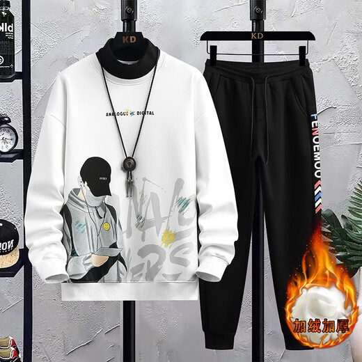 Le sweat-shirt à col à demi-haut de Pei Shiyan en automne et en hiver, garçons de 12 à 15 ans, épaissis à la mode et beau top 3291 Sweat-shirt gris + pantalon plus en velours épaissie L (80-100jin [Jin équivaut à environ 0,5 kg]))