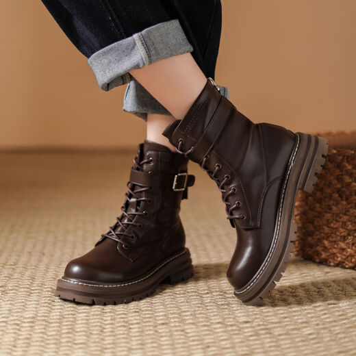 Daphne thick-soled Martin boots for women, autumn and winter short boots for women, versatile single boots, British style mid-calf boots for women, brown 38