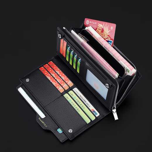 
Plaston Paul Wallet Genuine Leather Men's Long Top Layer Cowhide Large Capacity Multi-Card Bank Card Wallet Multi-Function Driver's License Cover Black Lychee Pattern