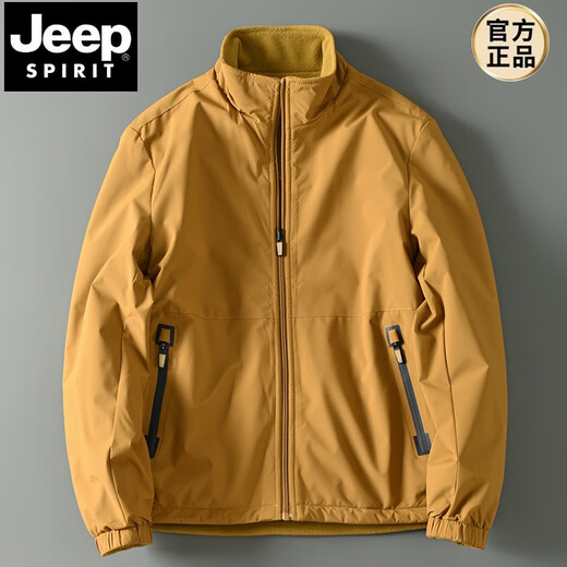 JEEP SPIRIT Reversible Autumn and Winter Casual Men's Outdoor Windproof and Waterproof Stand-up Collar Thin Velvet Warm Jacket Casual Jacket Trendy Black (8915) 2XL (145-160Jin Jin equals 0.5kg)