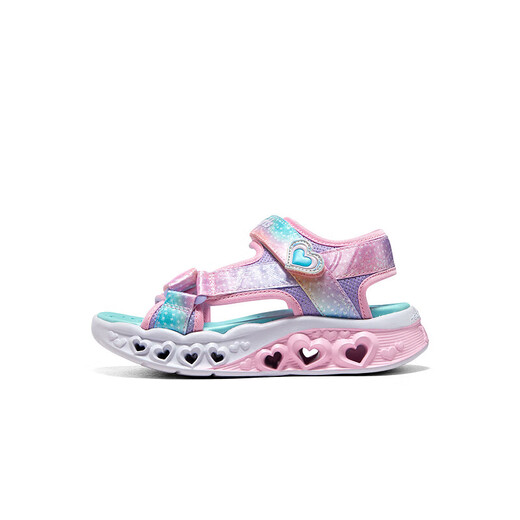 Skechers Skechers girls sandals summer Velcro flash children's shoes soft sole big children's casual beach shoes 303105L