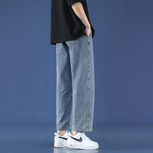 Foss Phil light blue jeans men's summer thin nine-point loose trendy brand sports and casual straight wide-leg pants trendy brand 718-K829 retro blue 2XL [Recommended 160-175Jin [Jin equals 0.5 kg]]