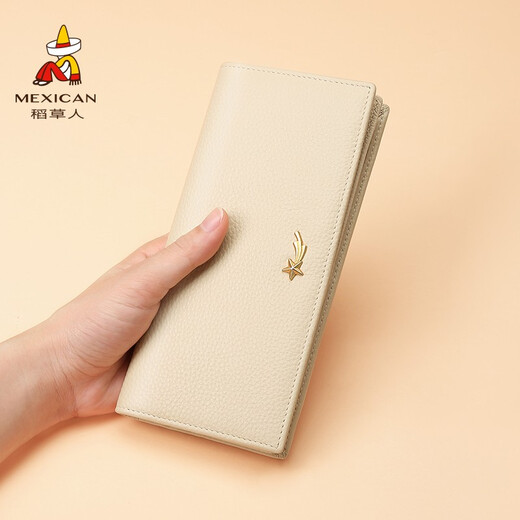 Scarecrow (MEXICAN) Women's wallet top layer cowhide multi-functional coupon wallet multi-card zipper clutch bag Mother's Day gift for mother long-white