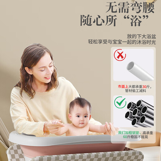 敬邦  婴儿护理台宝宝床上换尿布洗澡一体新生儿抚触多功能可折叠 奶卡灰-PRO【组合一】【横梁骨架