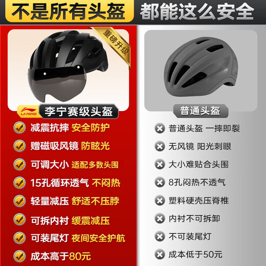 Li Ning Cycling Helmet Bicycle Men's Road Bike Mountain Bike Safety Hat Women's Goggles One-piece Equipment Accessories Helmet