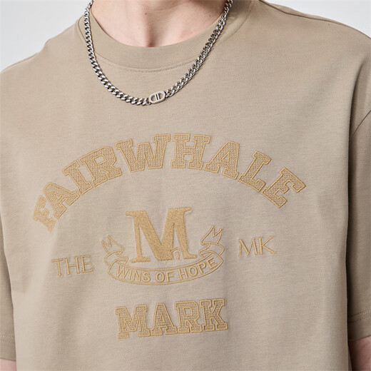 
Mark Huafei [pure cotton] short-sleeved T-shirt for men 25 spring and summer new round neck letter style embroidered comfortable breathable loose men's T-shirt 701 khaki (silhouette version) 3XL (height 185-190 weight 80-90)