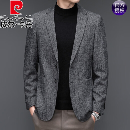 Pier Cardin Brand léger Luxury Vêtements pour hommes, veste de costume de laine pour hommes, haut de style d'âge moyen et jeune coréen Slim Single Top, simple costume à deux boutons en tricot gris 180 / xl