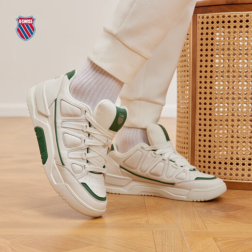盖世威（K·SWISS）官方旗舰男女板鞋 24春季新款 时尚防滑耐磨面包鞋 9273-US 108温布尔登白_梦幻银_灌木绿 39 尺码偏小，请拍大一码