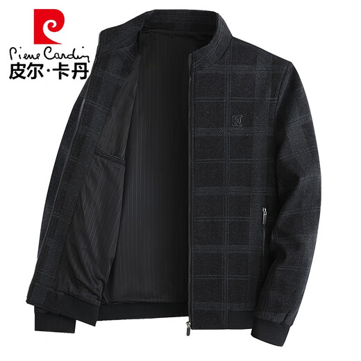 皮尔卡丹（pierre cardin）中年爸爸秋装外套2025新款男士立领夹克衫春秋季休闲轻便上衣 N9896黑灰 170 推荐100-120斤
