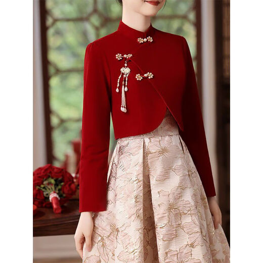 Ropa de compromiso de Yingwen para mujeres vestidos de noche para mujeres 2024 Nueva ropa de tostada de temperamento de alta gama para novia nueva boda china burdeos m largos