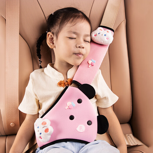 Yunche Weishi Automobile Kinder Sicherheitsgurt Einstellung Fixer Anti-Neck Baby Einfacher Sitzsicherheitsgürtel Schulterschutz Kleidung [Pink Kaninchen-Set]