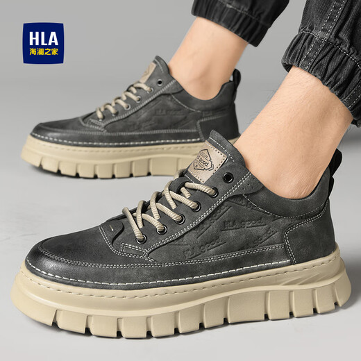 海澜之家鞋子男鞋秋冬季2025新款经典板鞋男加绒棉鞋男士休闲鞋增高马丁靴 灰色 40