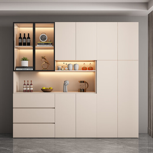 
OPPEIN solid wood side cabinet high cabinet modern simple wall integrated dining storage cabinet living room wine cabinet entrance cabinet can be customized style 12240*40*220 solid wood ecological board