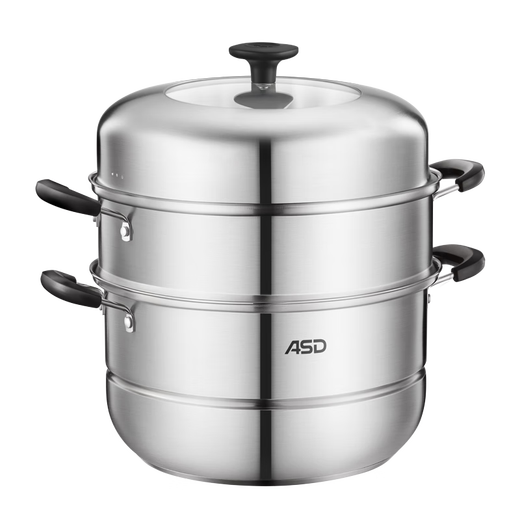 Aistar steamer stainless steel large capacity kitchen household steamer multi-bottom steamed bun pot with steamer gas induction cooker universal high arch cover | three-layer steamer 28cm