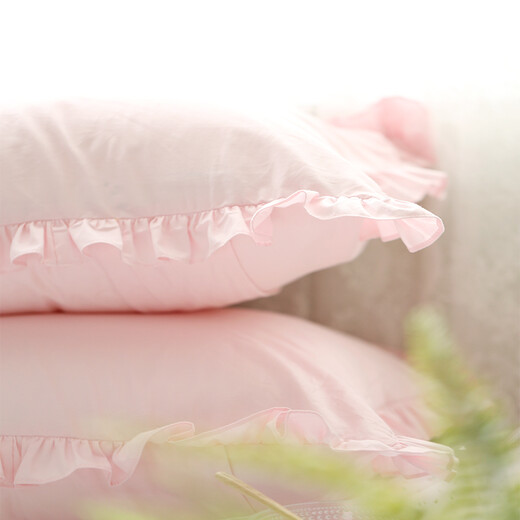 恋苑ins简约公主荷叶边枕套夏天少女心枕头套一对一只单人 藕粉色荷叶边 枕套一对 48cmX74cm
