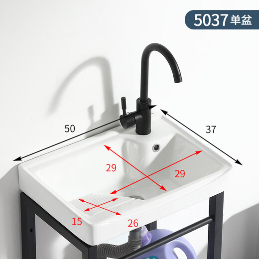 XMSJ Keramik Waschbecken Edelstahlhalterung Basin Wäscherei Waschbecken mit Waschbrett Balkon Waschbecken Ultra-tiefe Waschbecken Spüle 1048 Einzelbecken + Abfluss
