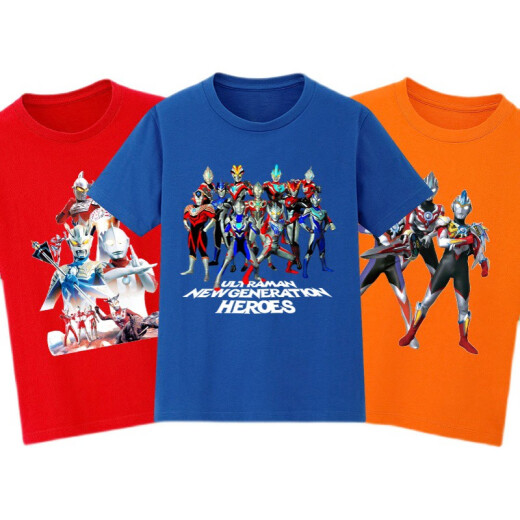 Ultraman Clothes Ultraman Boys Pure Cotton Short Sleeve T-shirt Medium Large Children Loose Casual Children's Clothes Children's Galaxy Summer 1047 Blue-Short Sleeve 140 Suggestions (50-60Jin [Jin equals 0.5 kg])