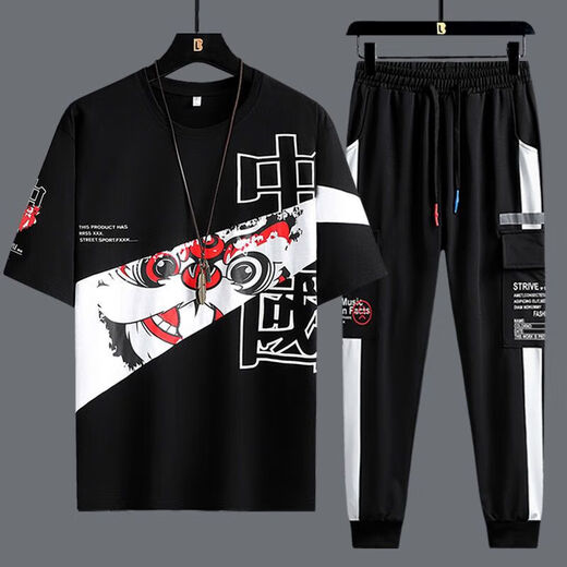 Yimuqi Summer à manches courtes SUPTERS CONSÉRIEURS CONSTERNES CONSTUSSIBLES À MANGE CASEVE SPORTS CONSTUSSIBLES SETTS TOUT-PIÈCES 10-20 ANS Suit étudiant 867 Black + 1563 Contrôle blanc S costume S.