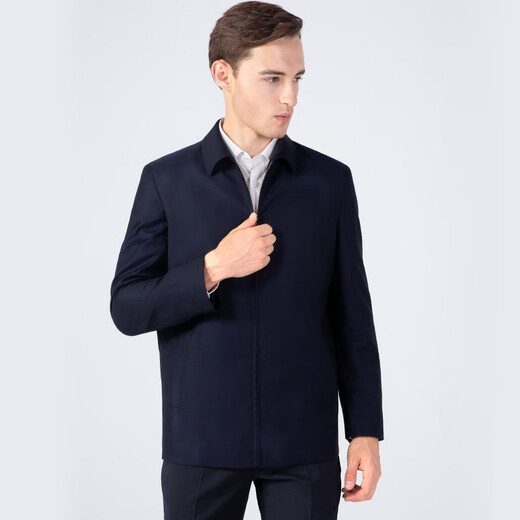 AMURS爱缪斯进口纯羊毛夹克高端男士商务外套秋季大码翻领干部服装 藏青 S（125~135斤穿）