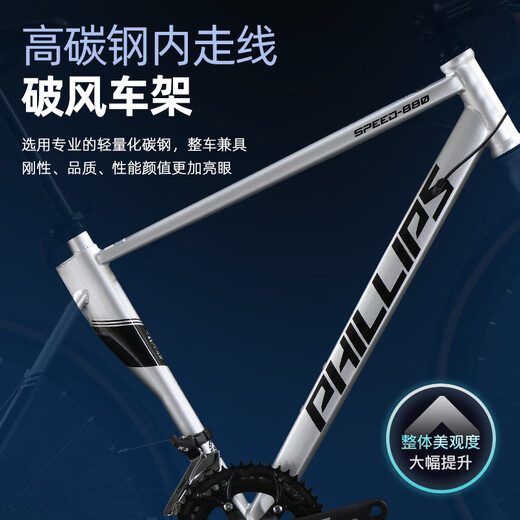 PHILLIPS Phillip Rennrad, Erwachsener, männlich, 700C, Racing, variable Scheibenbremse, Jugendliche, Studentin, Pendler, Höchstgeschwindigkeit, 700C, Space Silver, internes Kabel, SF 27-Gang-Blueprint/Shuntai-Getriebe, gebogener Lenker