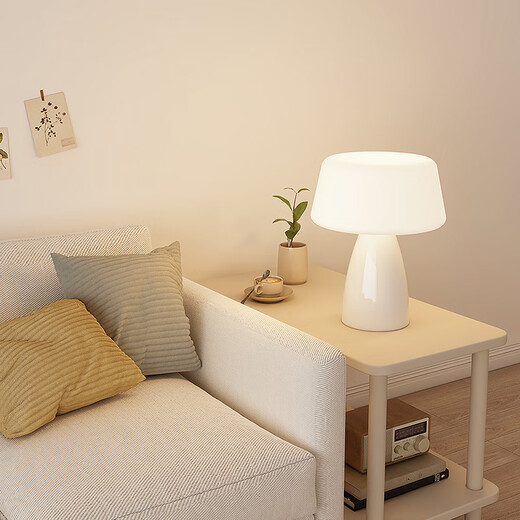 英格照明全光谱蘑菇台灯奶油风陶瓷护眼床头灯温馨少女ins氛围浪漫卧室灯 A款-白色