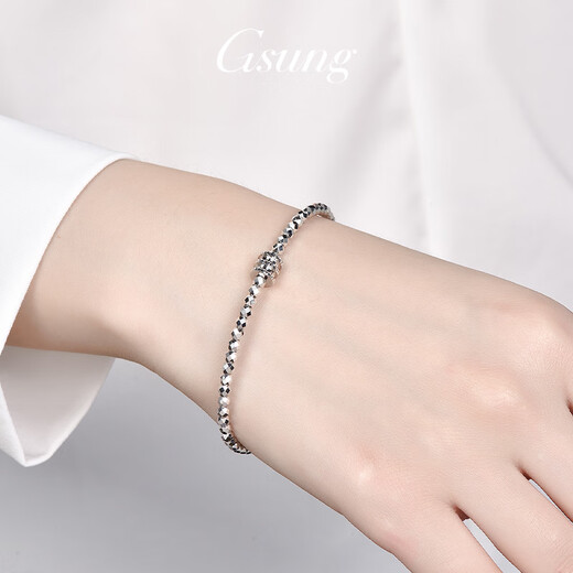 GsunG platinum bracelet women's bouncy bead small waist bracelet PT950 shiny platinum bracelet women's laser beads. Priced by gram, please contact customer service before bidding for gold price.
