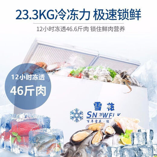 雪花卧式冰柜商用大容量冷冻冷藏双温铜管冰箱商用速冻超市冰柜【尾货机】 232 省电 900*565*844
