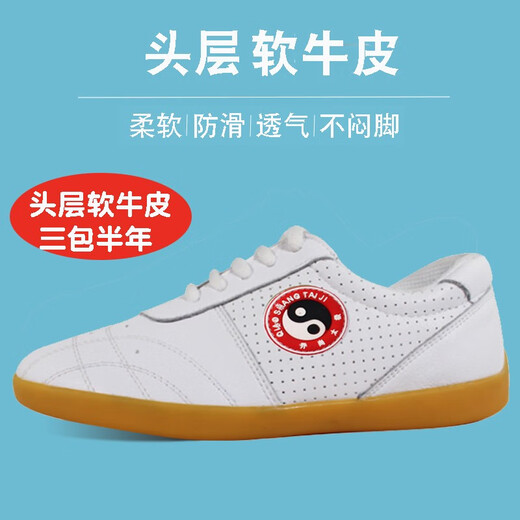 乔尚太极鞋女春夏男武术鞋牛筋底软皮太极拳练功比赛训练鞋 白色5155 40