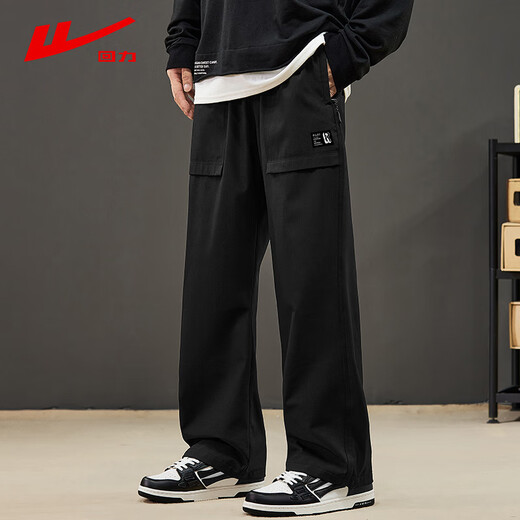 Pull-back casual pants for men in spring and summer, all-match straight pants, loose sports workwear pants, men's black L