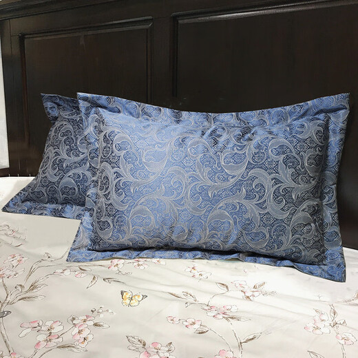 棉贡缎提花枕套欧式枕芯套单人乳胶枕头套婚庆一对高支高密 比伦风情(乌兰)精密提花1对 48cmX74cm