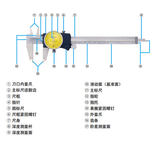 三丰（Mitutoyo）三丰带表卡尺 游标卡尺 高精度  505-733/0-200mm/0.01mm银色外壳 三丰正规授权 