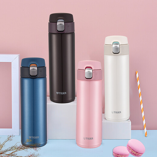 TIGER thermal and cold cup, one-click open lid, stainless steel water cup MMJ-A48C-WM cream ice cream 480ml