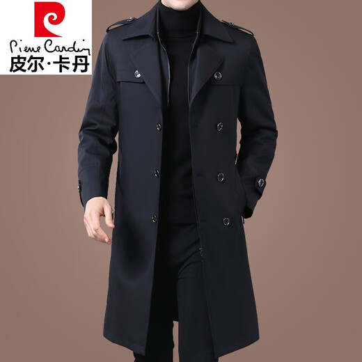 Pierre Cardin fashion brand autumn and winter mid-length windbreaker for middle-aged and elderly men thickened detachable wool liner business jacket trendy 1956 long navy blue detachable liner XL 180145-160Jin Jin equals 0.5 kg wear