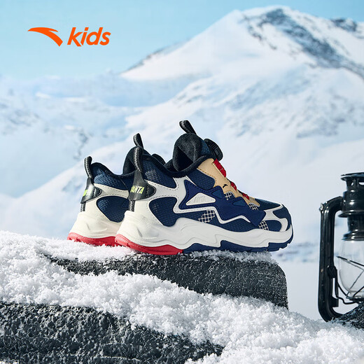 ANTA (ANTA) Children's Cotton Shoes Boys 2026 Spring Velvet Warm Knob Button Snow Anti-Slip Casual Two-Cotton Boots Blue/Sky Blue/White 9902H-3 28