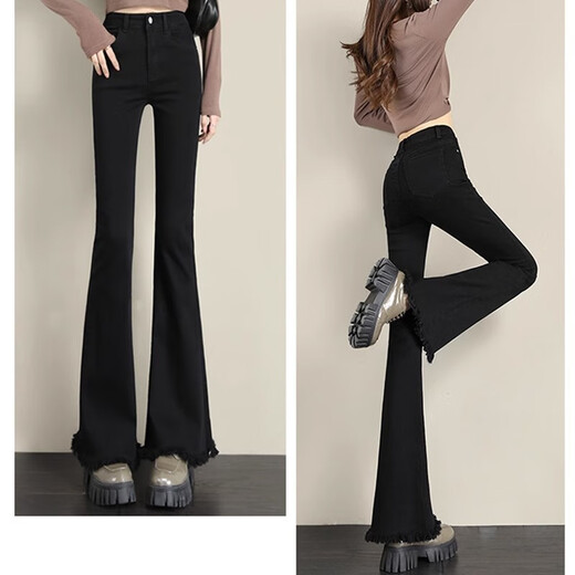 Gochiei Micro-Flare-Jeans für Frauen im Frühling und Herbst 2025 neuer hoher Taille Slim Straight Small Horseshoe Micro-Flare-Hosen Schwarz-Tuern xl xl