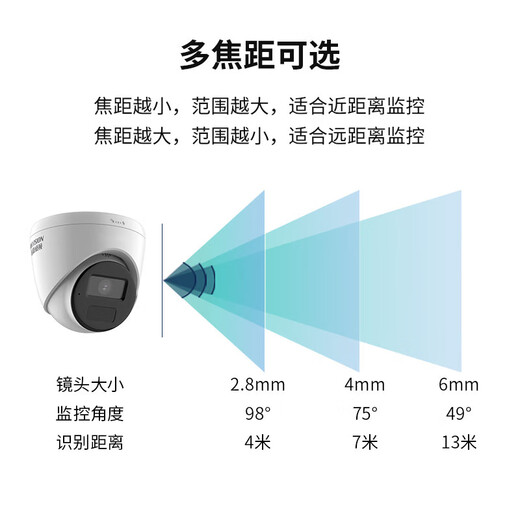 HIKVISION海康威视监控摄像头300万家用红外夜视AI人形检测可录音手机远程室内外监控器T13HV3-IA 2.8MM