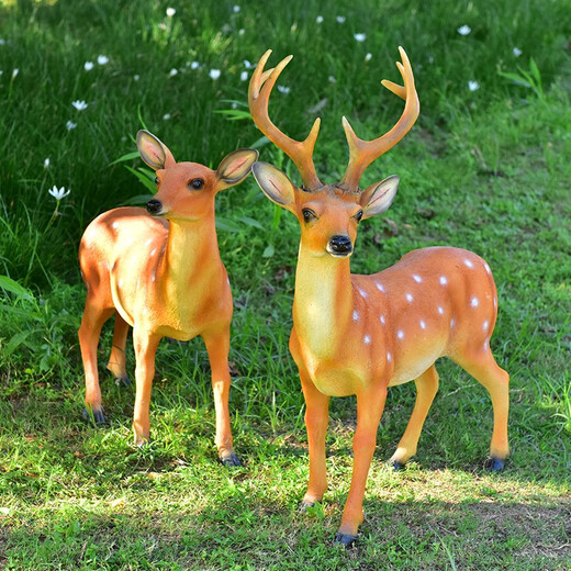 Yi Mingyuan courtyard outdoor garden forest animal landscape decoration resin fiberglass simulated sika deer sculpture ornaments combination one (two pieces)