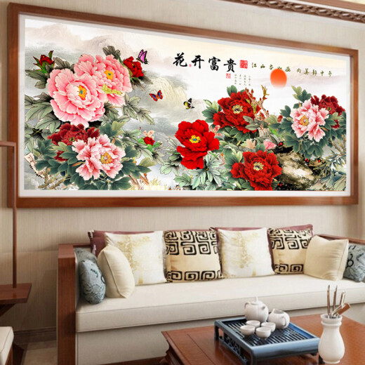 Chuangjingyi chooses cross stitch to bloom rich peony flowers 2023 new thread embroidery living room full embroidery self-embroidery handmade 9CT large grid silk thread style 235*99cm